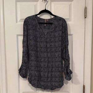 Women's Navy and White Polka Dot Top